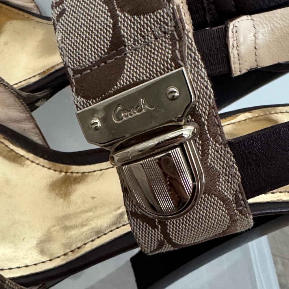 Coach Brown Platform Sandals with Gold Accents - Picture 7 of 11